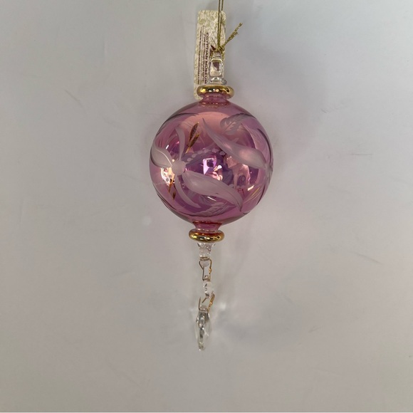 Fine Egyptian Glass Christmas Ornament 7.5” Pink Etched - Picture 11 of 13